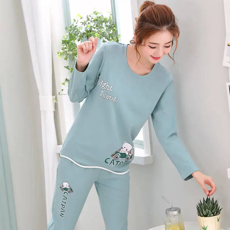 Women’s Autumn Bear & Cat Pajama Set
