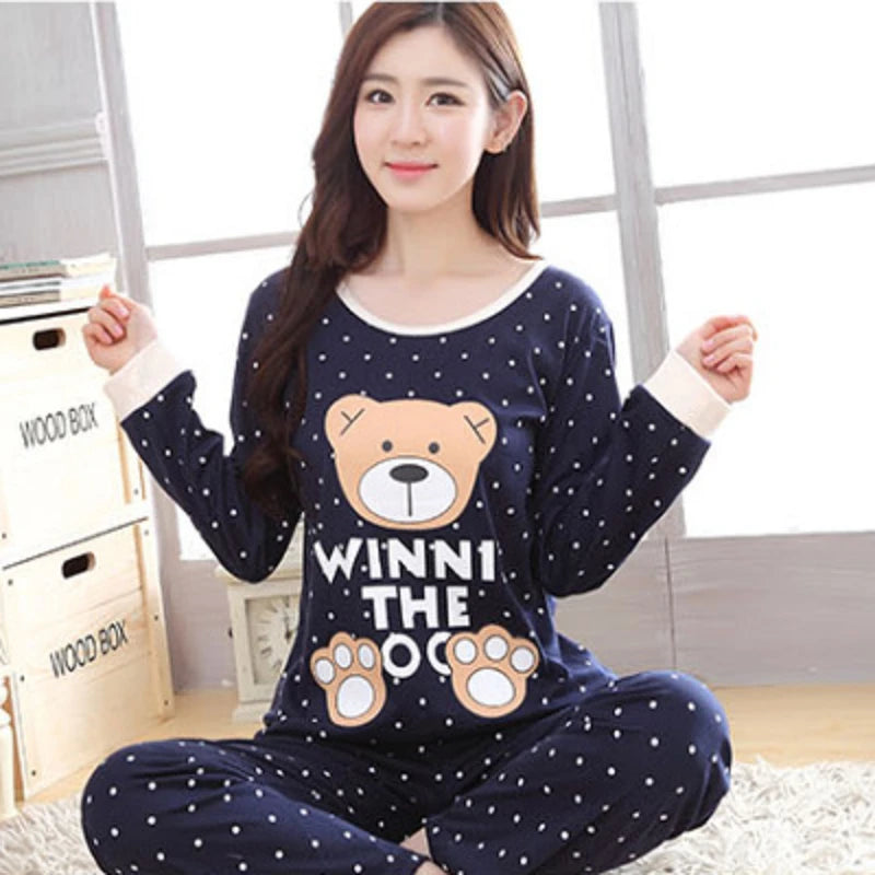 Women’s Autumn Bear & Cat Pajama Set