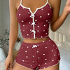 Women’s Heart Print Silk Pajama Set