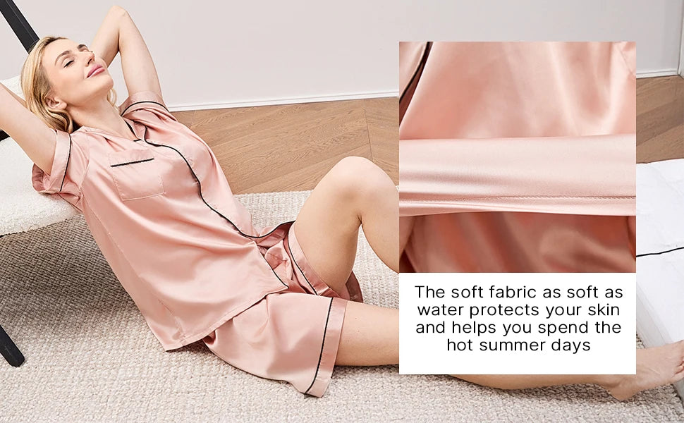 LWQ&ROSE Women’s Ice Silk Summer Pajama Set