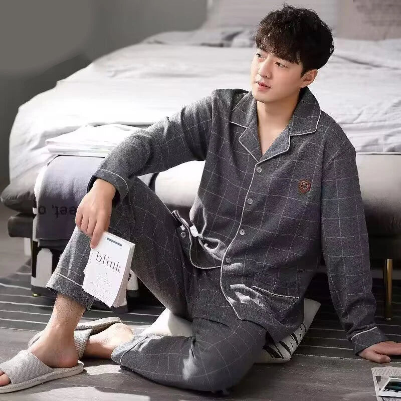 Men’s Cotton Plaid Pajama Set – Autumn/Winter