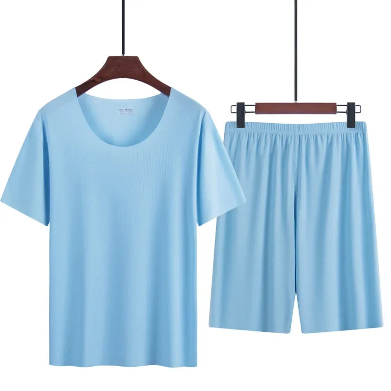 Men’s Two-Piece Ice Silk Summer Pajama Set