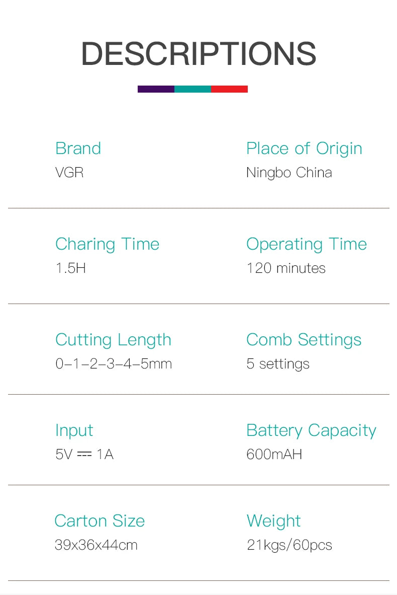 VGR V-030 Professional Cordless Hair Clipper