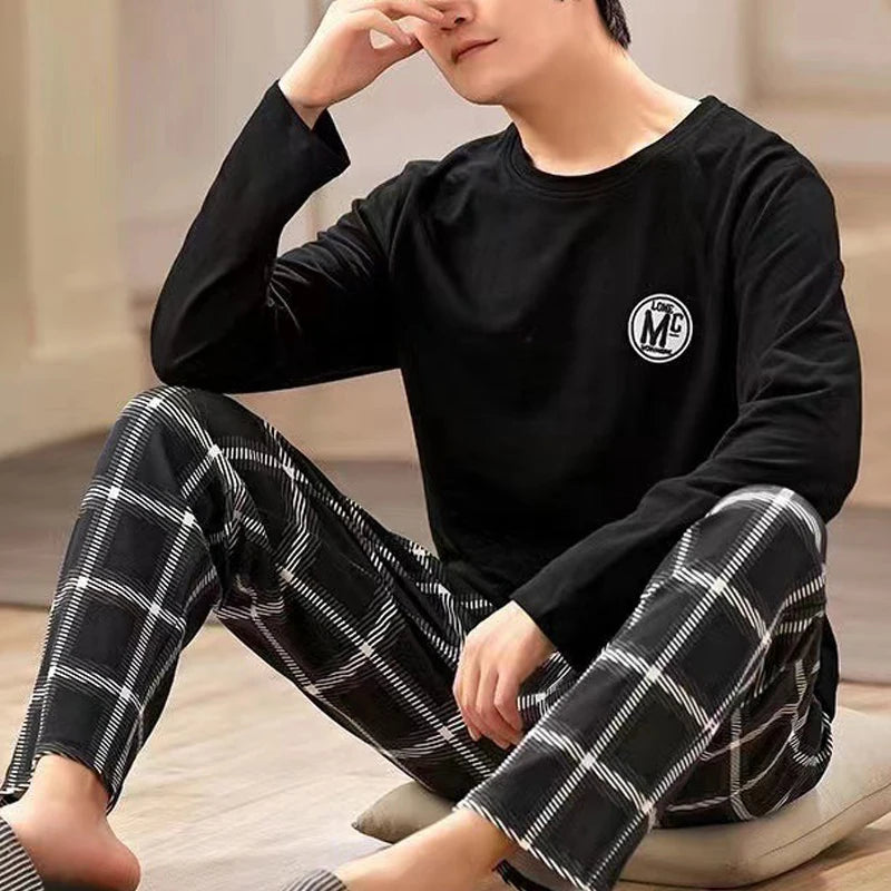 Men’s Summer Black Plaid Pajama Set