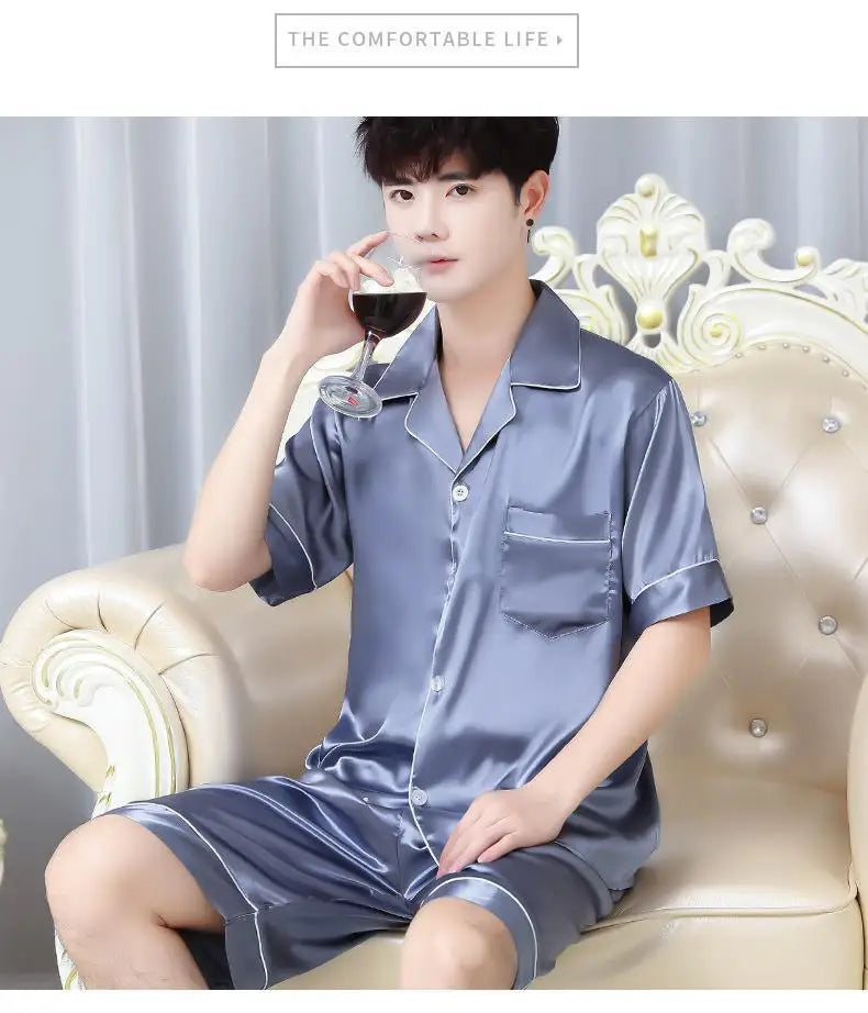 Men’s Summer Ice Silk Pajama Set