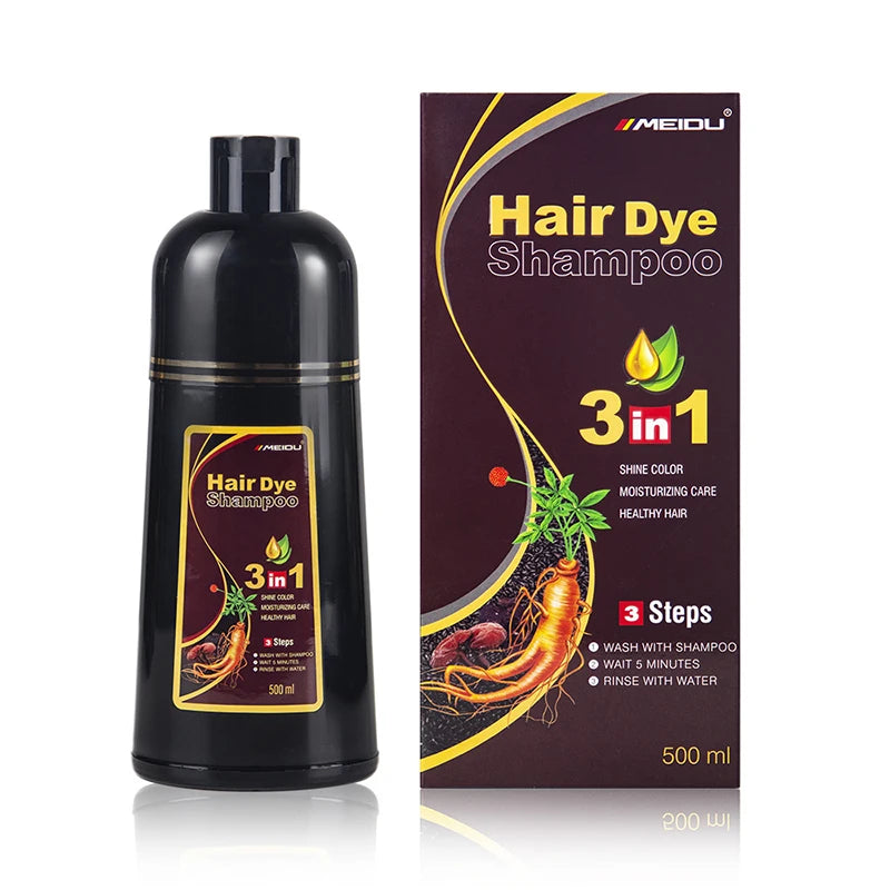 3-in-1 Natural Black Herbal Hair Dye Shampoo