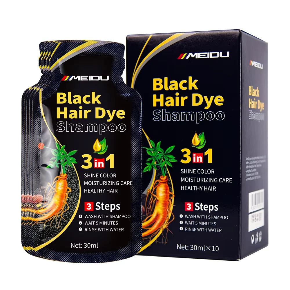 3-in-1 Natural Black Herbal Hair Dye Shampoo