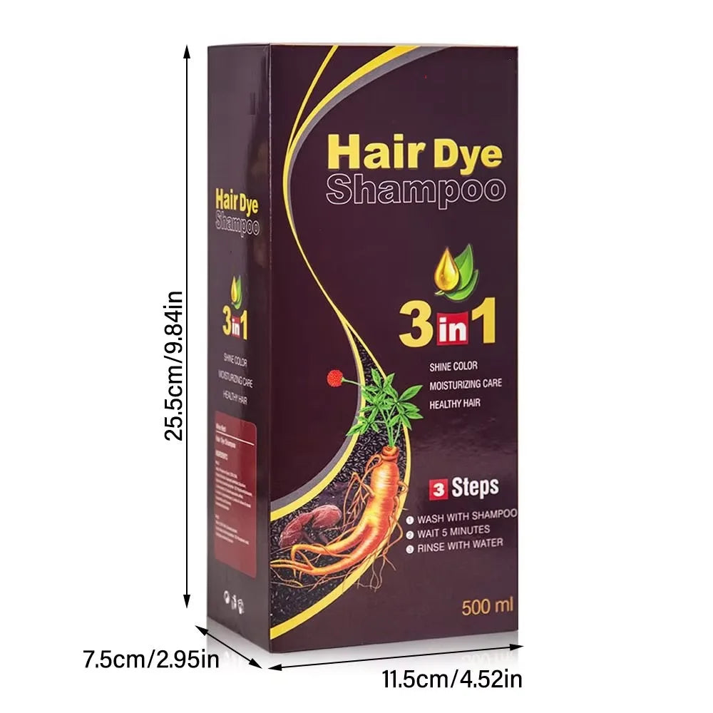 3-in-1 Natural Black Herbal Hair Dye Shampoo