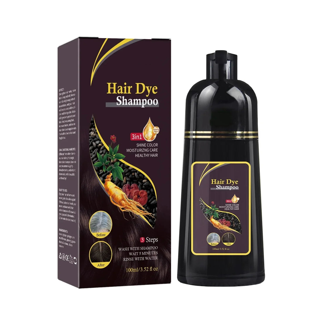 Nova 3-in-1 Natural Black Hair Dye Shampoo