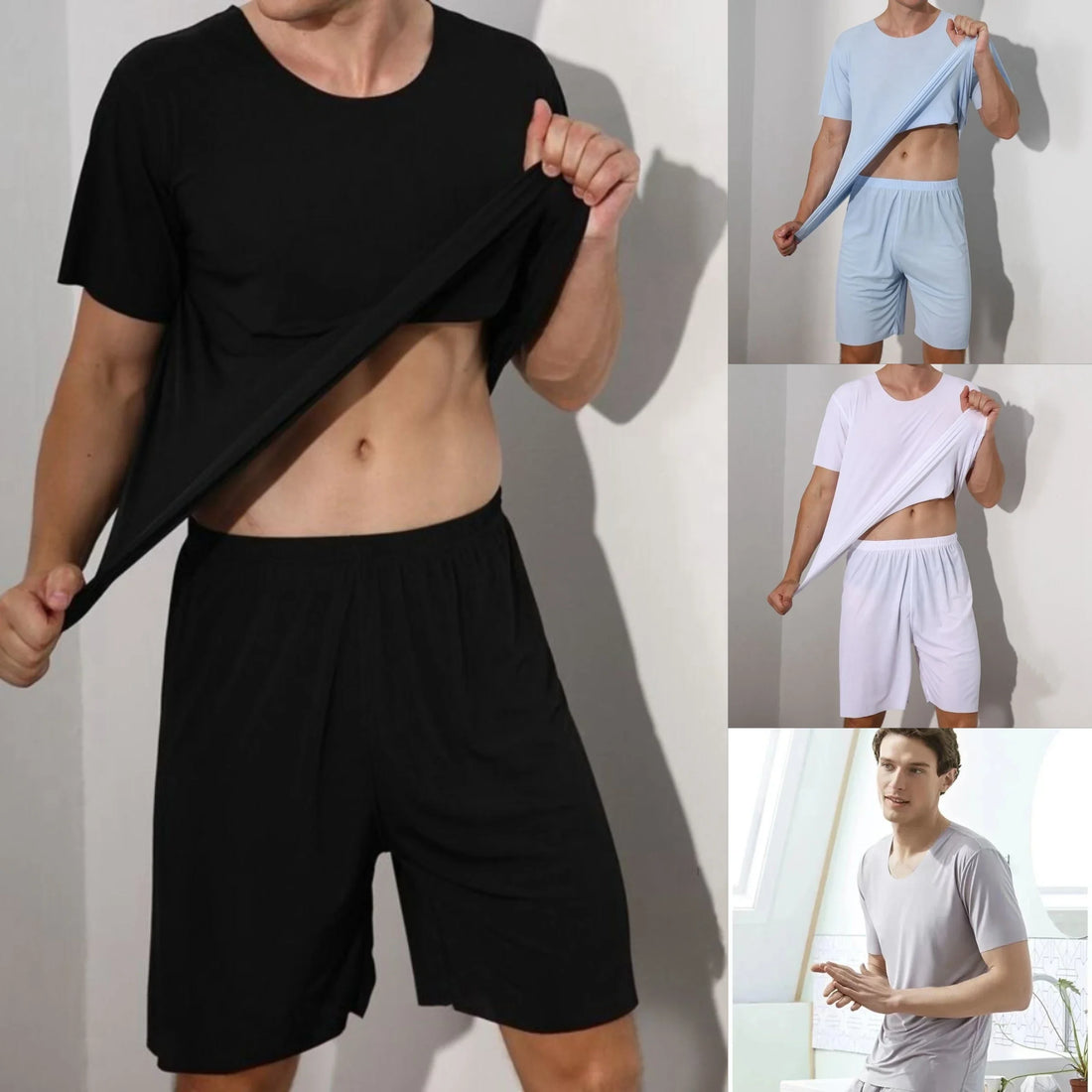 Men’s Two-Piece Ice Silk Summer Pajama Set