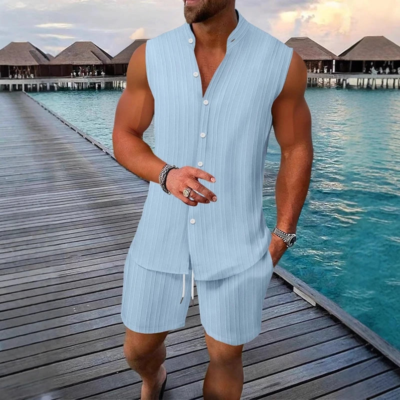 Men’s Solid Vest & Shorts Sleepwear Set
