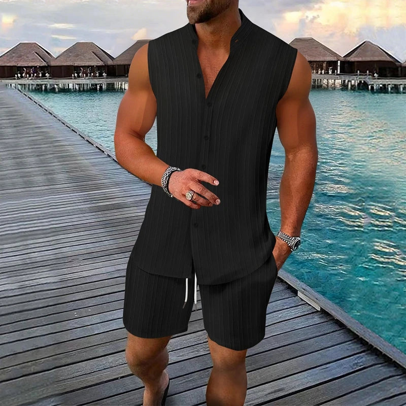 Men’s Solid Vest & Shorts Sleepwear Set
