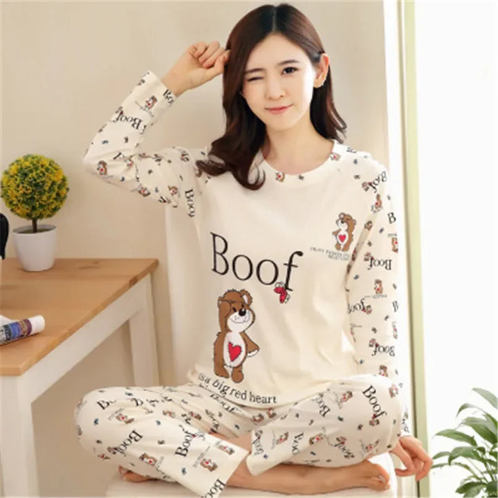 Women’s Autumn Bear & Cat Pajama Set