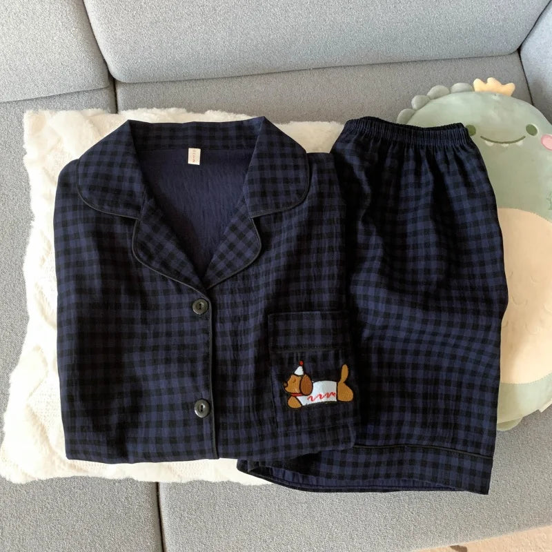 Women’s Cute Dog Embroidery Pajama Set