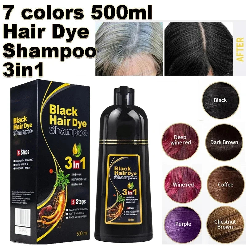 3-in-1 Natural Black Herbal Hair Dye Shampoo