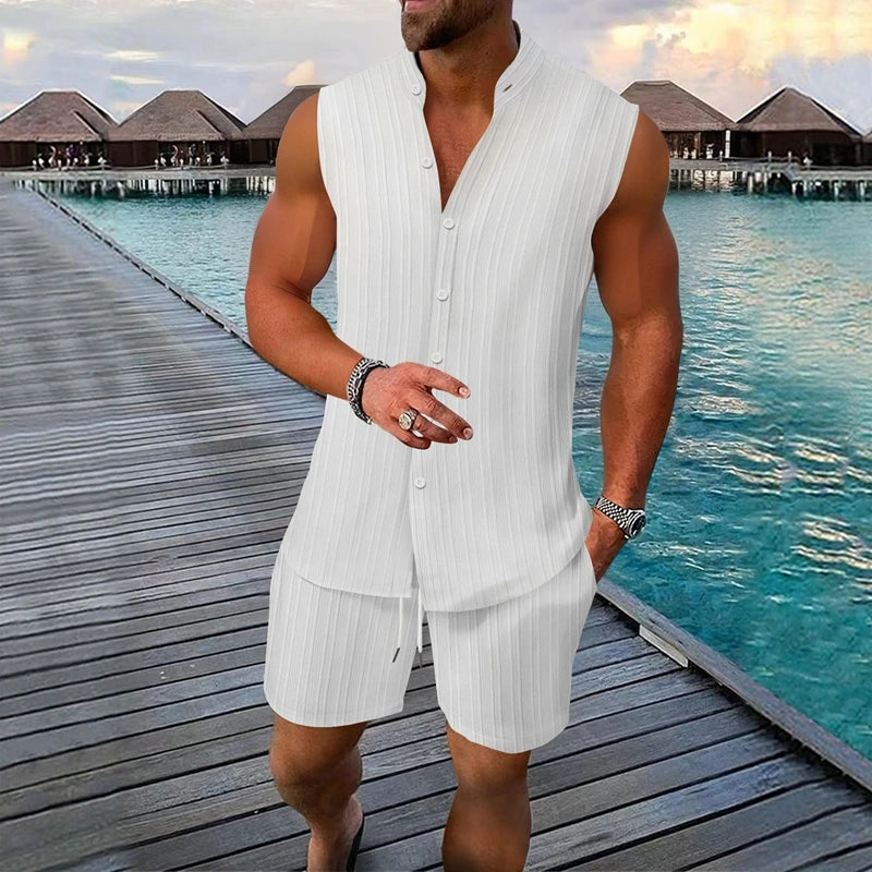 Men’s Solid Vest & Shorts Sleepwear Set