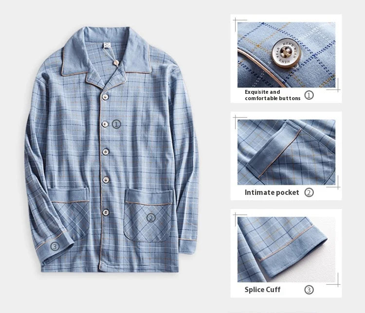 Men’s Cotton Plaid Pajama Set – Autumn/Winter