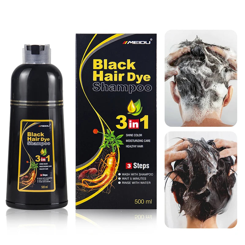 3-in-1 Natural Black Herbal Hair Dye Shampoo