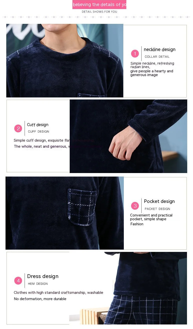 2pcs Men’s Coral Fleece Pajama Set – Fall & Winter