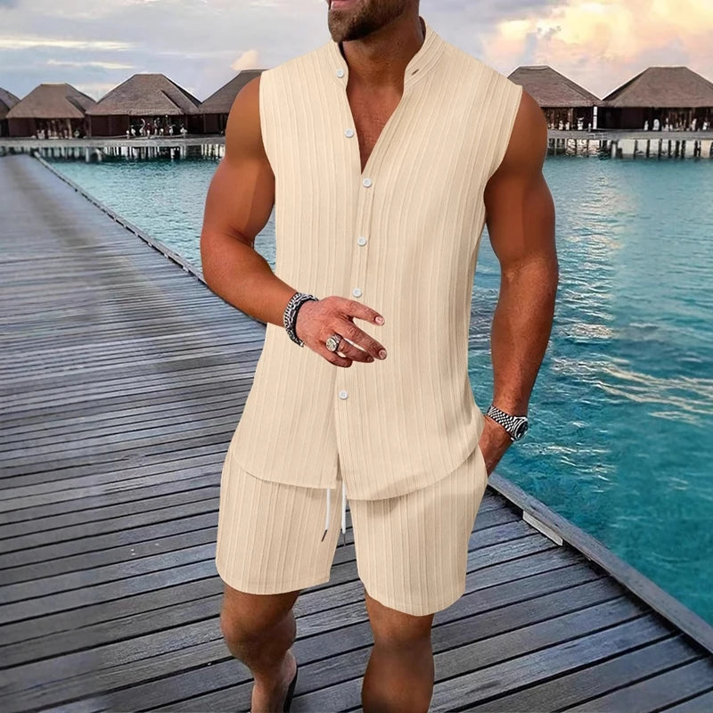 Men’s Solid Vest & Shorts Sleepwear Set