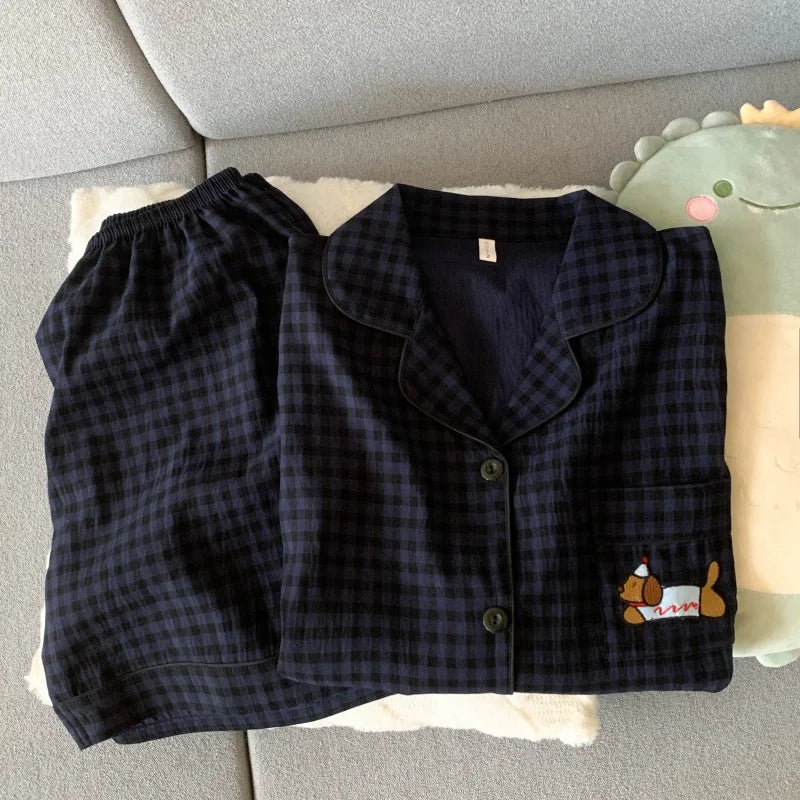 Women’s Cute Dog Embroidery Pajama Set