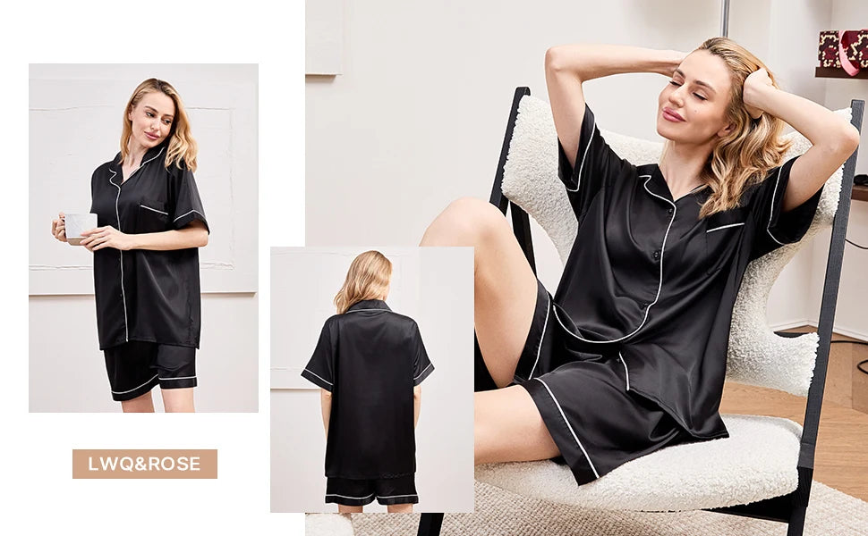 LWQ&ROSE Women’s Ice Silk Summer Pajama Set