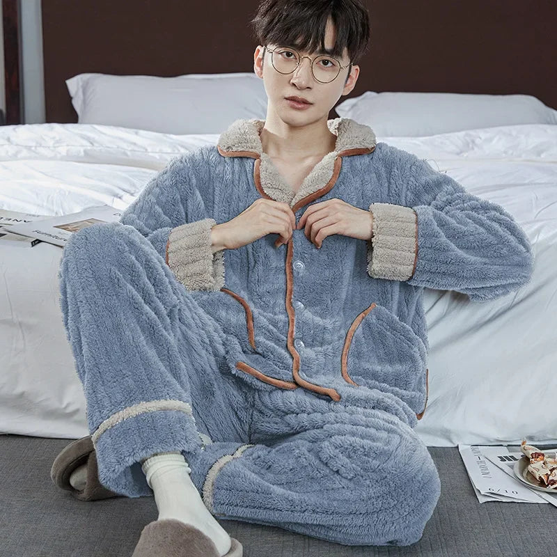 Men’s Flannel Zipper Pajama Set – Autumn/Winter