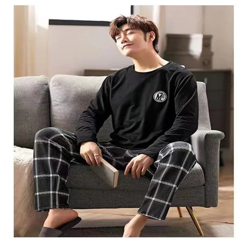 Men’s Summer Black Plaid Pajama Set