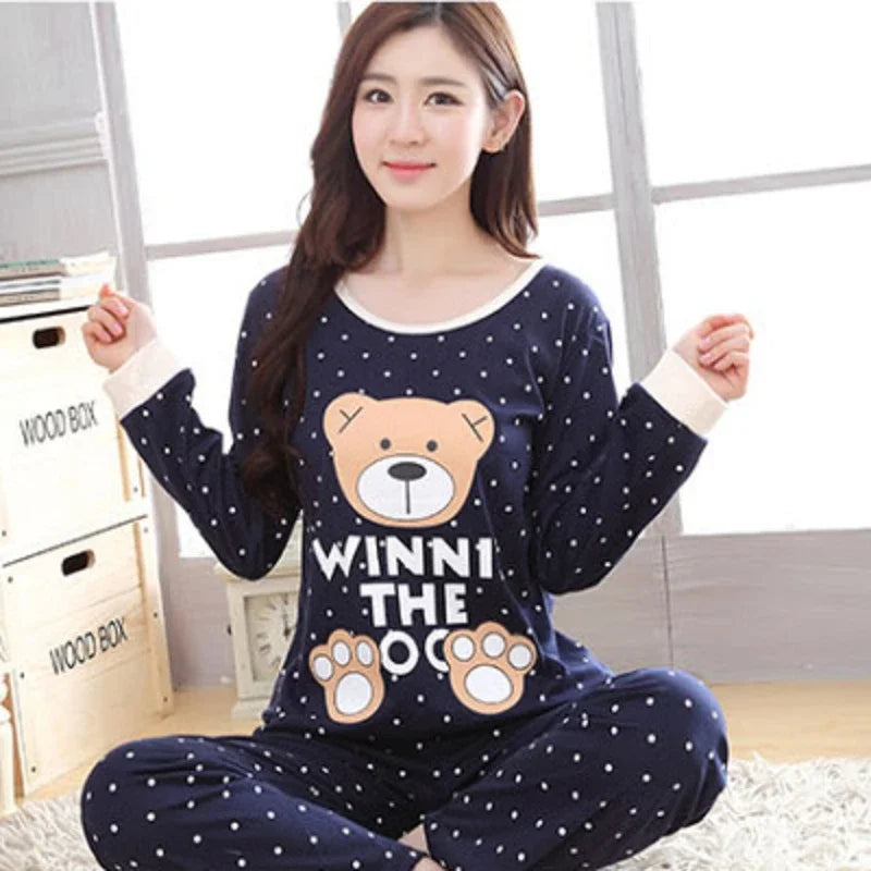 Women’s Autumn Bear & Cat Pajama Set