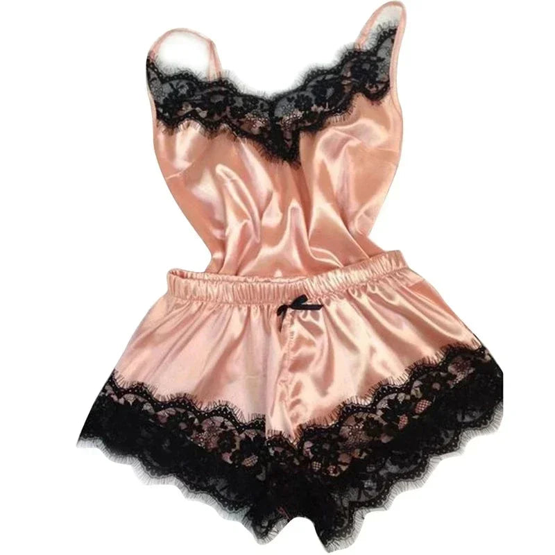 Women’s Lace Satin V-Neck Pajama Set