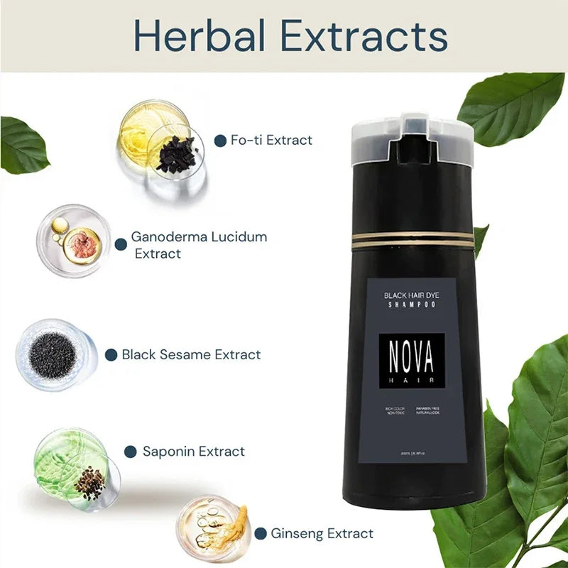Nova 3-in-1 Natural Black Hair Dye Shampoo