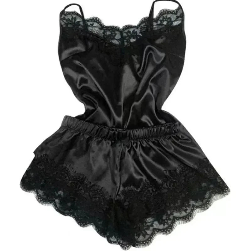 Women’s Lace Satin V-Neck Pajama Set