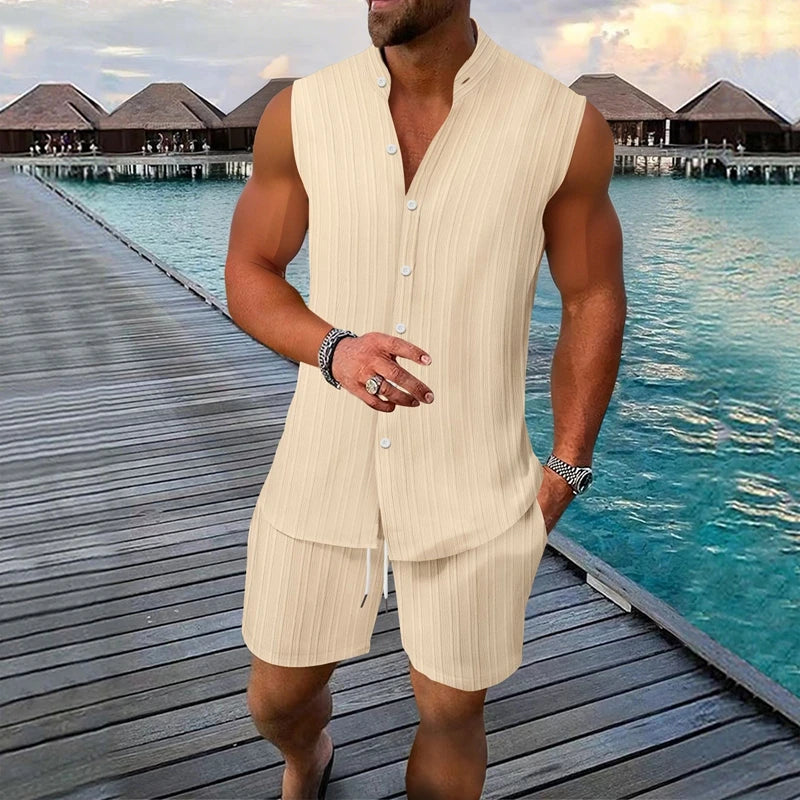 Men’s Solid Vest & Shorts Sleepwear Set
