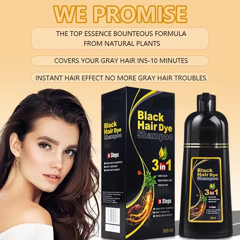 3-in-1 Natural Black Herbal Hair Dye Shampoo