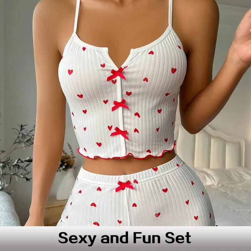 Women’s Heart Print Silk Pajama Set