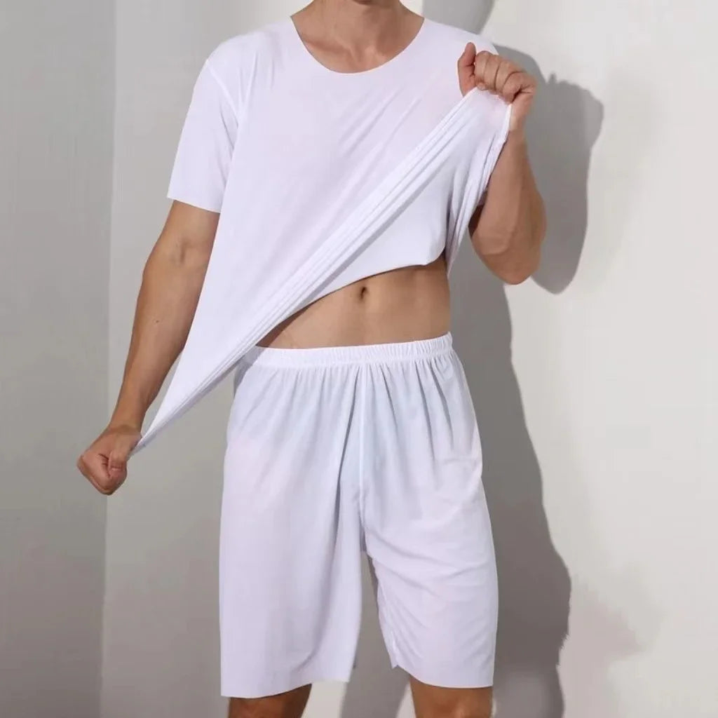 Men’s Two-Piece Ice Silk Summer Pajama Set