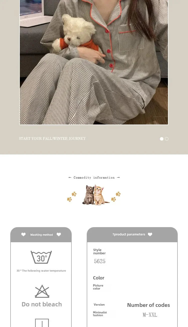 Women’s Gray Striped Long Sleeve Pajama Set