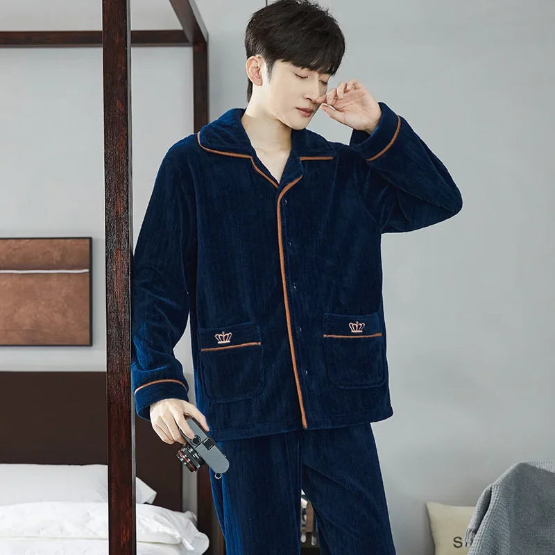 Men’s Flannel Zipper Pajama Set – Autumn/Winter
