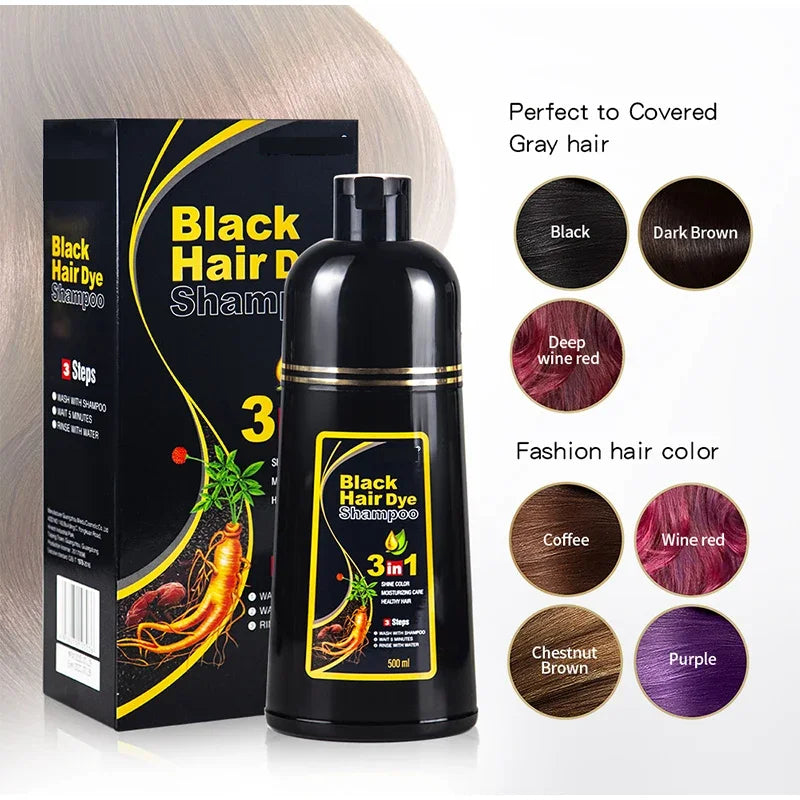 3-in-1 Natural Black Herbal Hair Dye Shampoo