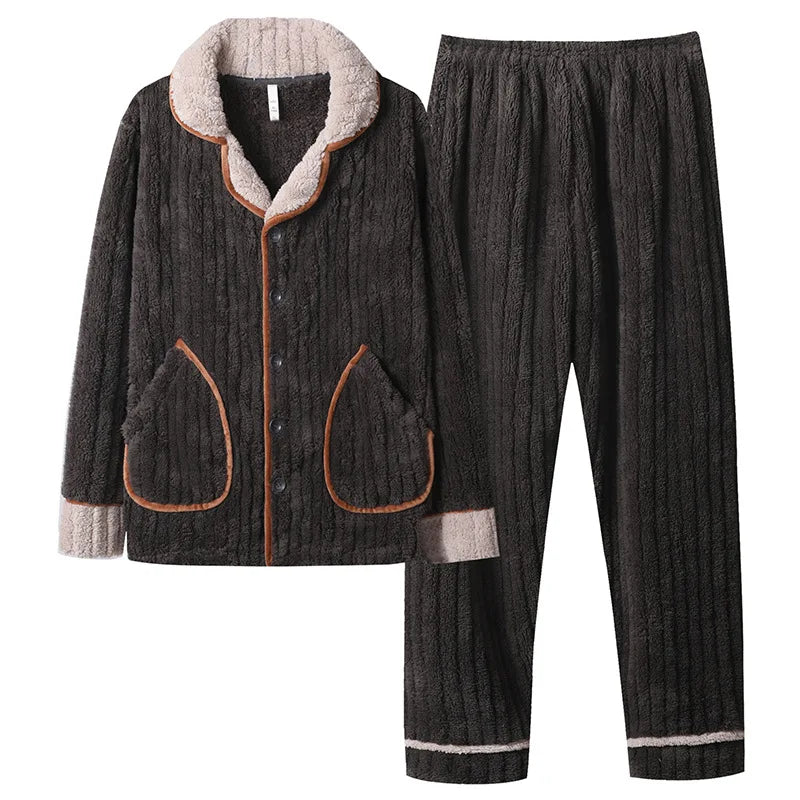 Men’s Flannel Zipper Pajama Set – Autumn/Winter