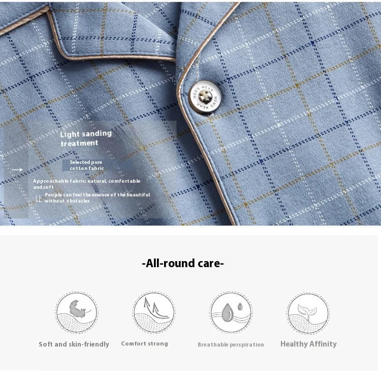Men’s Cotton Plaid Pajama Set – Autumn/Winter