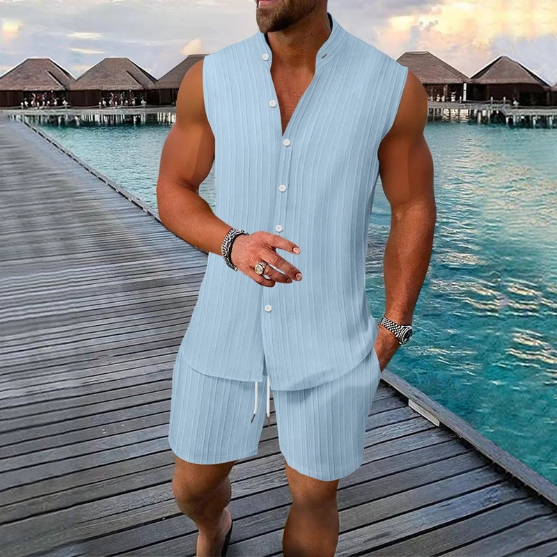 Men’s Solid Vest & Shorts Sleepwear Set
