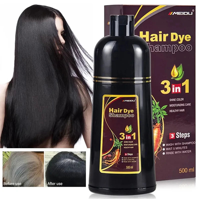 3-in-1 Natural Black Herbal Hair Dye Shampoo