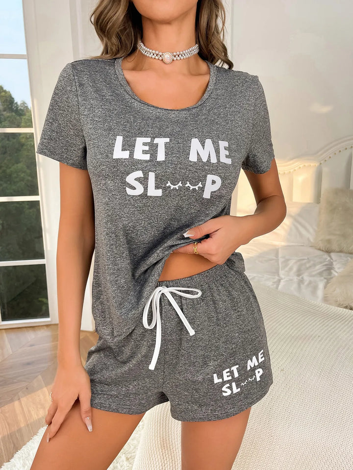 Women’s Gray Letter Two-Piece Pajama Set