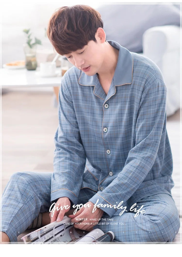 Men’s Cotton Plaid Pajama Set – Autumn/Winter