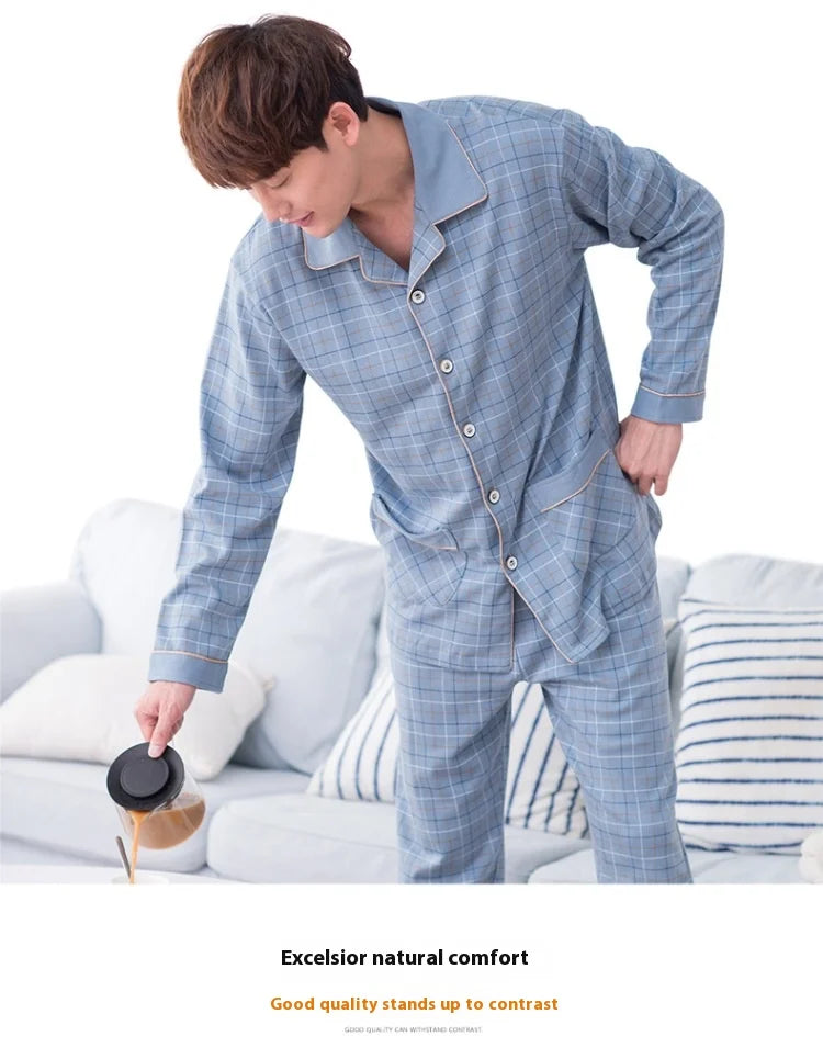 Men’s Cotton Plaid Pajama Set – Autumn/Winter