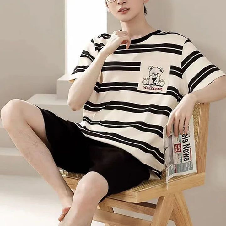 Men’s 2-Piece Striped Bear Sleepwear Set