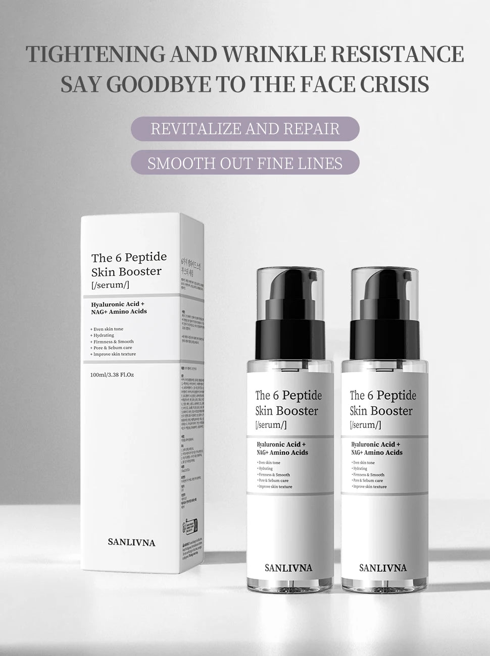 6 Peptide Essence Facial Refreshing Skin Care Set Contains Collagen to Improve Fine Lines, Brighten Skin, Moisturize and Nourish